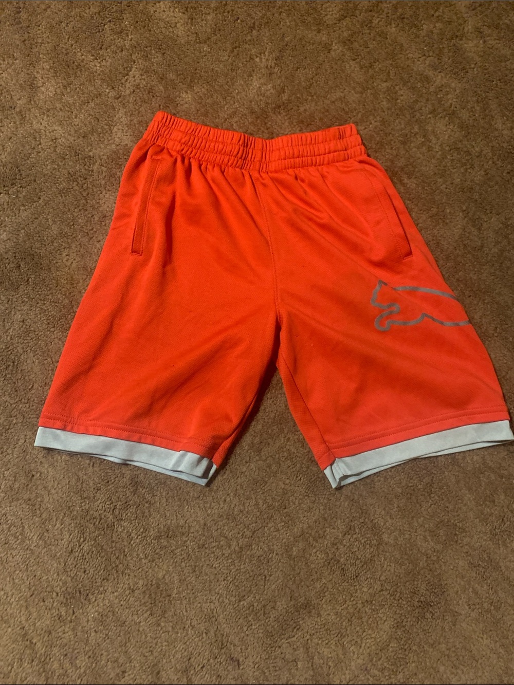 Puma Bright Orange Kids Athletic Shorts with Reflective Puma Logo